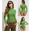 imageAvidlove Long Sleeve Bodysuit for Women Turtleneck Sheer Mesh Bodysuit Geo Print LeotardsGreen