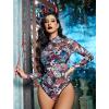 imageAvidlove Long Sleeve Bodysuit for Women Turtleneck Sheer Mesh Bodysuit Geo Print LeotardsHorror Skull