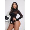 imageAvidlove Long Sleeve Bodysuit for Women Turtleneck Sheer Mesh Bodysuit Geo Print LeotardsLeopard Print
