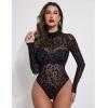 imageAvidlove Long Sleeve Bodysuit for Women Turtleneck Sheer Mesh Bodysuit Geo Print LeotardsLeopard Print