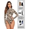 imageAvidlove Long Sleeve Bodysuit for Women Turtleneck Sheer Mesh Bodysuit Geo Print LeotardsNude