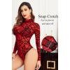 imageAvidlove Long Sleeve Bodysuit for Women Turtleneck Sheer Mesh Bodysuit Geo Print LeotardsRed