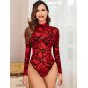 imageAvidlove Long Sleeve Bodysuit for Women Turtleneck Sheer Mesh Bodysuit Geo Print LeotardsRed
