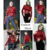 imageAvidlove Long Sleeve Bodysuit for Women Turtleneck Sheer Mesh Bodysuit Geo Print LeotardsRed
