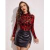 imageAvidlove Long Sleeve Bodysuit for Women Turtleneck Sheer Mesh Bodysuit Geo Print LeotardsRed Baroque
