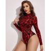 imageAvidlove Long Sleeve Bodysuit for Women Turtleneck Sheer Mesh Bodysuit Geo Print LeotardsRed Baroque