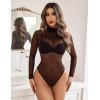 imageAvidlove Long Sleeve Bodysuit for Women Turtleneck Sheer Mesh Bodysuit Geo Print LeotardsRed Heart