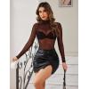 imageAvidlove Long Sleeve Bodysuit for Women Turtleneck Sheer Mesh Bodysuit Geo Print LeotardsRed Heart