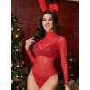 imageAvidlove Long Sleeve Bodysuit for Women Turtleneck Sheer Mesh Bodysuit Geo Print LeotardsRed Sequin