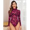 imageAvidlove Long Sleeve Bodysuit for Women Turtleneck Sheer Mesh Bodysuit Geo Print LeotardsRose Red