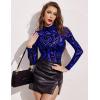 imageAvidlove Long Sleeve Bodysuit for Women Turtleneck Sheer Mesh Bodysuit Geo Print LeotardsRoyal Blue