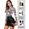 imageAvidlove Long Sleeve Bodysuit for Women Turtleneck Sheer Mesh Bodysuit Geo Print LeotardsWhite