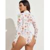 imageAvidlove Long Sleeve Bodysuit for Women Turtleneck Sheer Mesh Bodysuit Geo Print LeotardsWhite Floral