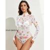 imageAvidlove Long Sleeve Bodysuit for Women Turtleneck Sheer Mesh Bodysuit Geo Print LeotardsWhite Floral