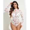 imageAvidlove Long Sleeve Bodysuit for Women Turtleneck Sheer Mesh Bodysuit Geo Print LeotardsWhite Floral