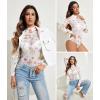 imageAvidlove Long Sleeve Bodysuit for Women Turtleneck Sheer Mesh Bodysuit Geo Print LeotardsWhite Floral