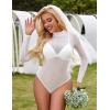 imageAvidlove Long Sleeve Bodysuit for Women Turtleneck Sheer Mesh Bodysuit Geo Print LeotardsWhite02
