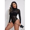 imageAvidlove Long Sleeve Bodysuit for Women Turtleneck Sheer Mesh Bodysuit Geo Print LeotardsZebra Print