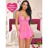 imageAvidlove Women Lingerie Lace Babydoll Mesh Nightgown Chemise Boudoir Nighty Sleepwear3hot Pink