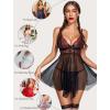 imageAvidlove Women Lingerie Lace Babydoll Mesh Nightgown Chemise Boudoir Nighty SleepwearBlackred