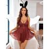 imageAvidlove Women Lingerie Lace Babydoll Mesh Nightgown Chemise Boudoir Nighty SleepwearDark Red