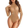 imageAvidlove Long Sleeve Bodysuit for Women Turtleneck Sheer Mesh Bodysuit Geo Print LeotardsSparkle Khaki