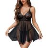 imageAvidlove Women Lingerie Lace Babydoll Mesh Nightgown Chemise Boudoir Nighty Sleepwear1black