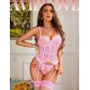 imageAvidlove Lingerie for Women Lace Corset and Panty Outfits Garter Lingerie Sets SXXLPink
