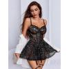 imageAvidlove Lingerie for Women Sexy Lace Babydoll Mesh Chemise Boudoir Nighty with Garter BeltBlack Star