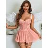 imageAvidlove Lingerie for Women Sexy Lace Babydoll Mesh Chemise Boudoir Nighty with Garter BeltDrak Pink