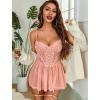 imageAvidlove Lingerie for Women Sexy Lace Babydoll Mesh Chemise Boudoir Nighty with Garter BeltDrak Pink