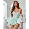 imageAvidlove Lingerie for Women Sexy Lace Babydoll Mesh Chemise Boudoir Nighty with Garter BeltLight Green