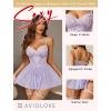 imageAvidlove Lingerie for Women Sexy Lace Babydoll Mesh Chemise Boudoir Nighty with Garter BeltLilac