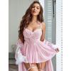 imageAvidlove Lingerie for Women Sexy Lace Babydoll Mesh Chemise Boudoir Nighty with Garter BeltPink