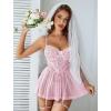 imageAvidlove Lingerie for Women Sexy Lace Babydoll Mesh Chemise Boudoir Nighty with Garter BeltPink