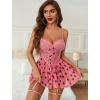 imageAvidlove Lingerie for Women Sexy Lace Babydoll Mesh Chemise Boudoir Nighty with Garter BeltPink Love Heart Print