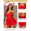 imageAvidlove Lingerie for Women Sexy Lace Babydoll Mesh Chemise Boudoir Nighty with Garter BeltRed