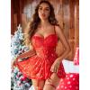 imageAvidlove Lingerie for Women Sexy Lace Babydoll Mesh Chemise Boudoir Nighty with Garter BeltRed Christmas