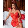 imageAvidlove Lingerie for Women Sexy Lace Babydoll Mesh Chemise Boudoir Nighty with Garter BeltRed Christmas