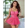 imageAvidlove Lingerie for Women Sexy Lace Babydoll Mesh Chemise Boudoir Nighty with Garter BeltRose Red