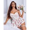imageAvidlove Lingerie for Women Sexy Lace Babydoll Mesh Chemise Boudoir Nighty with Garter BeltWhite Floral