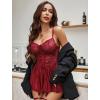 imageAvidlove Lingerie for Women Sexy Lace Babydoll Mesh Chemise Boudoir Nighty with Garter BeltWine Red