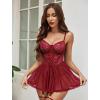 imageAvidlove Lingerie for Women Sexy Lace Babydoll Mesh Chemise Boudoir Nighty with Garter BeltWine Red