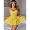 imageAvidlove Lingerie for Women Sexy Lace Babydoll Mesh Chemise Boudoir Nighty with Garter BeltYellow
