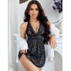 imageAvidlove Women Lingerie Lace Babydoll Strap Chemise Halter Teddy V Neck Mesh NightgownGlue Stars