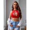 imageAvidlove Womens Fishnet Top Sexy Cut Out Crop Short Hollow Out Cropped Tank TopS M LCarmine Red