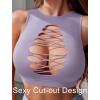 imageAvidlove Womens Fishnet Top Sexy Cut Out Crop Short Hollow Out Cropped Tank TopS M LLight Purple