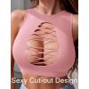 imageAvidlove Womens Fishnet Top Sexy Cut Out Crop Short Hollow Out Cropped Tank TopS M LPink