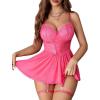 imageAvidlove Lingerie for Women Sexy Lace Babydoll Mesh Chemise Boudoir Nighty with Garter BeltRose Red