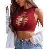 imageAvidlove Womens Fishnet Top Sexy Cut Out Crop Short Hollow Out Cropped Tank TopS M LCardinal Red